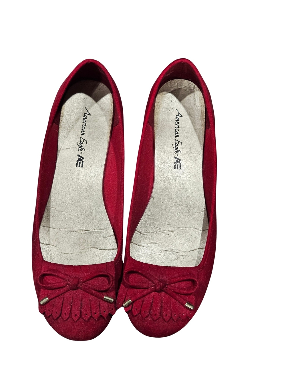 American Eagle Outfitters Red Suede Bow-Trim Flats